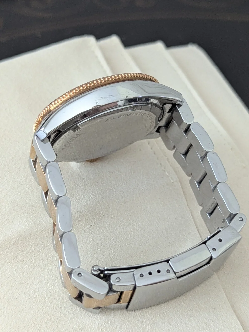 Fossil Women's Two-Tone Rose Gold and Silver Crystal Bezel Watch (Needs Battery)